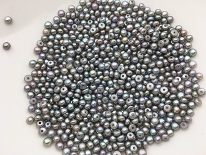20pcs AAA 3-3.5mm Gray Seed Button freshwater Pearls,half drilled,BTN3-4A-8-1