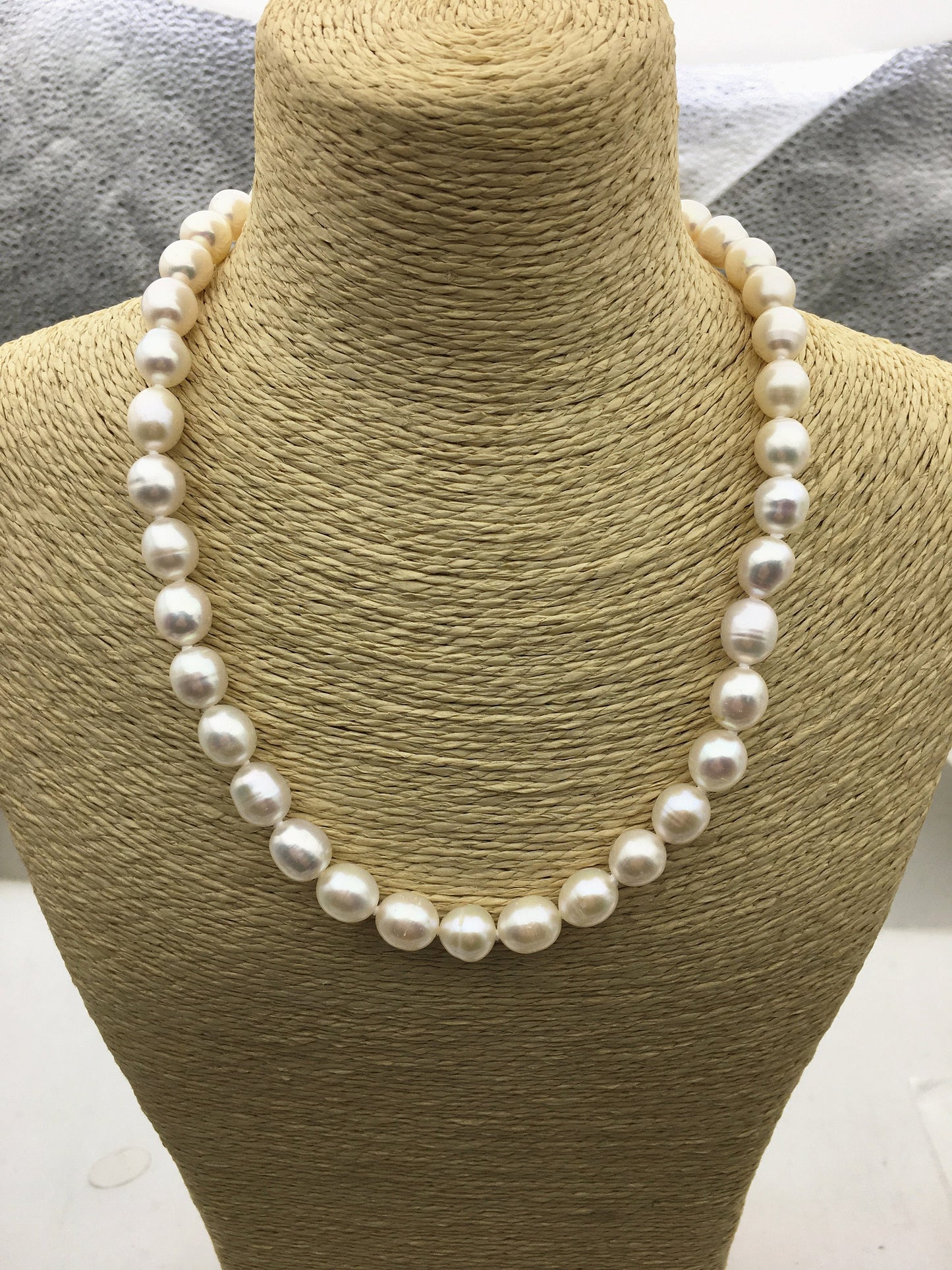17'' AA+ 9-9.5mm big white rice pearl Necklace,NPN1-T39