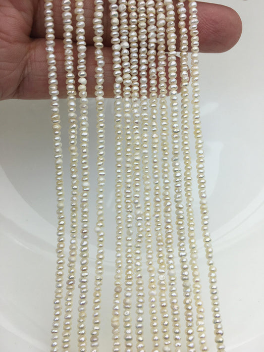 AA 2.5-3mm tiny white button round pearls,full strand,Rondelle pearl Beads,white freshwater pearl,loose strands,SM2-2A-3