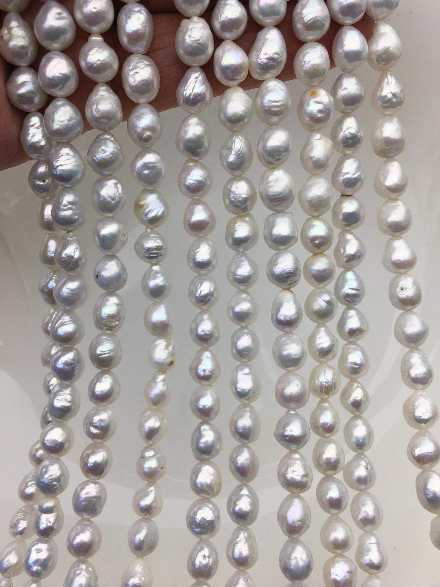 AA 7-8mm white baroque rice freshwater pearls,Cultured white freshwater pearls beads,pearl necklace,pearl wholesale,LR7-T8