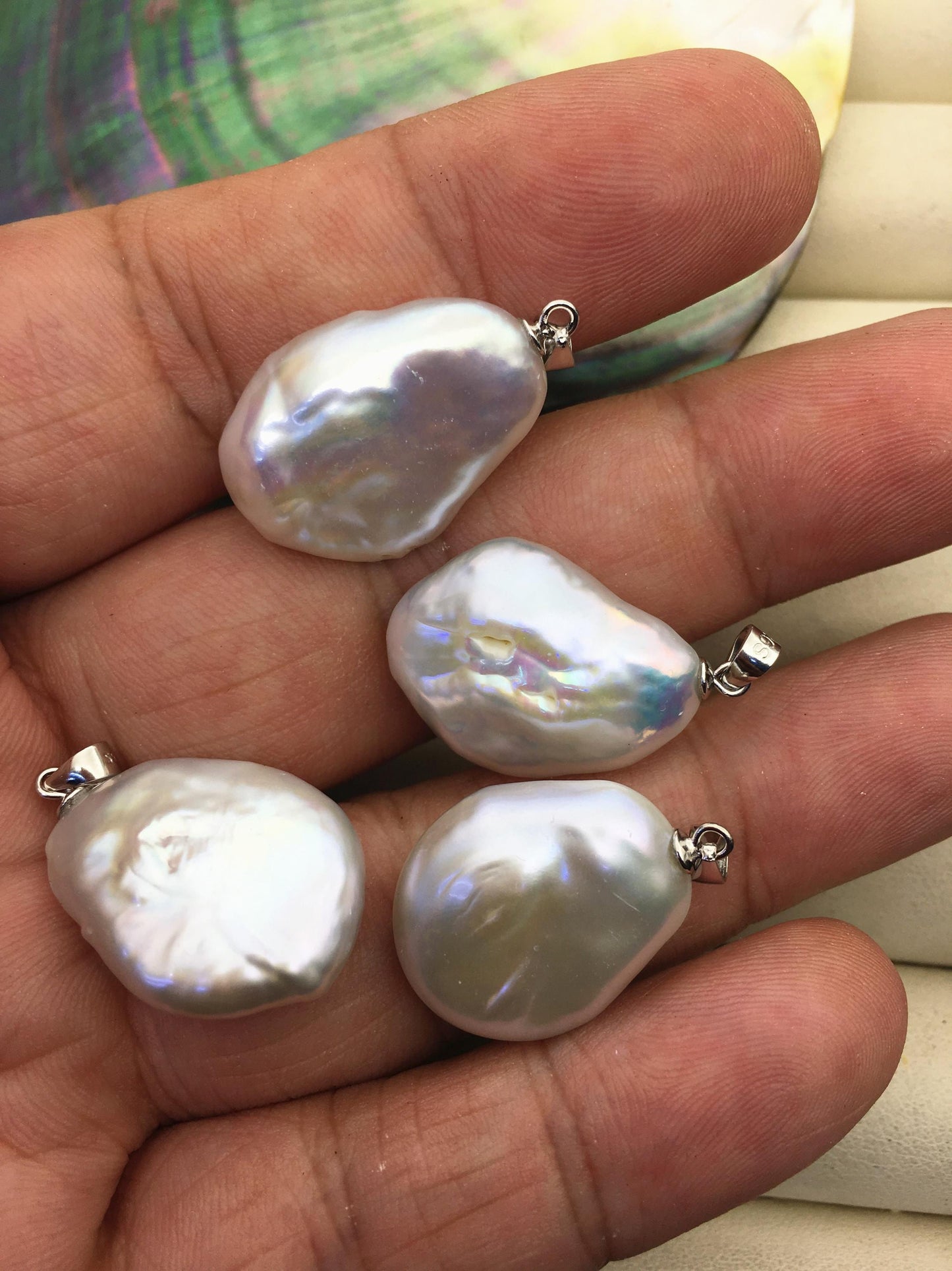 2pcs AA+ 16-18mm White Drop Coin Baroque pearl pendant,NC1-034