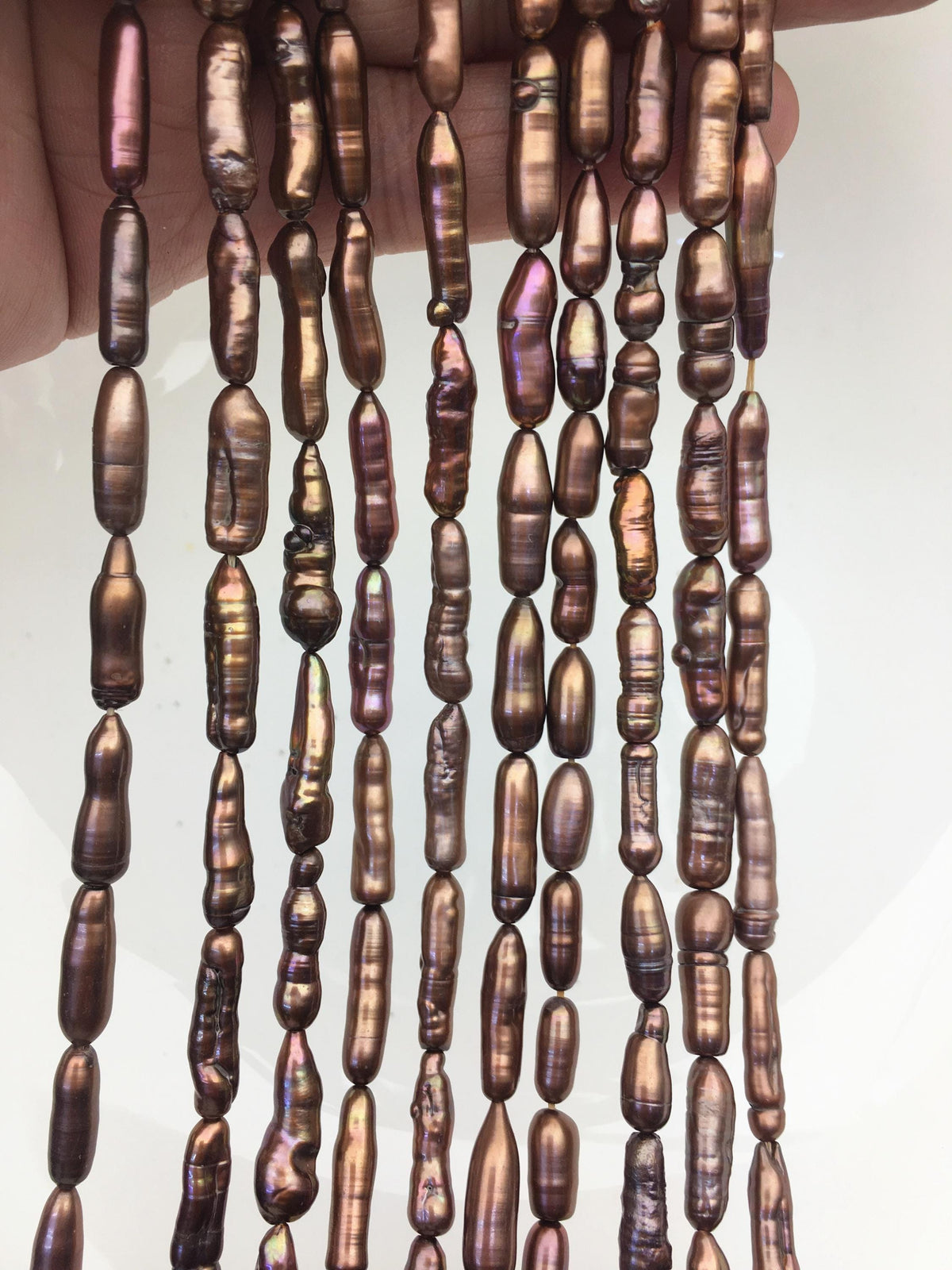AA+ 5-6mm red brown toothpick Biwa Pearl Necklace,Genuine Fresh Water Pearl,Wedding Necklace,Mothers Day,ZS-80-10-36