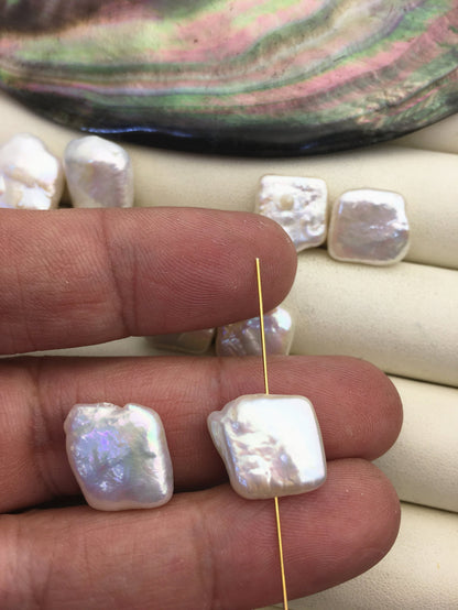 5 pairs AA 12-14mm White Square Shape Freshwater Pearl White loose Beads Piar,wholesale,ZS-103-37-13