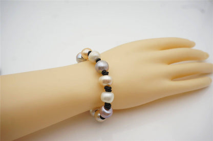 11-14mm very big thick button round Pearls leather bracelet,misc color pearl,Select leather color,Handmade Cuff,Le8-006