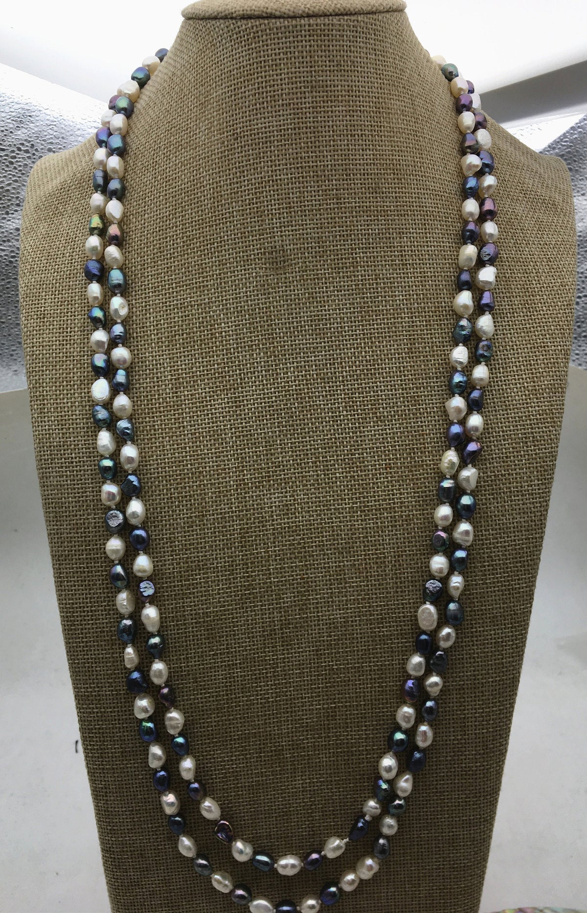 64 inches 7mm white black nugget pearl Necklace,Wedding Necklace,Mothers Day,Happiness,wholesale,NPN1-025