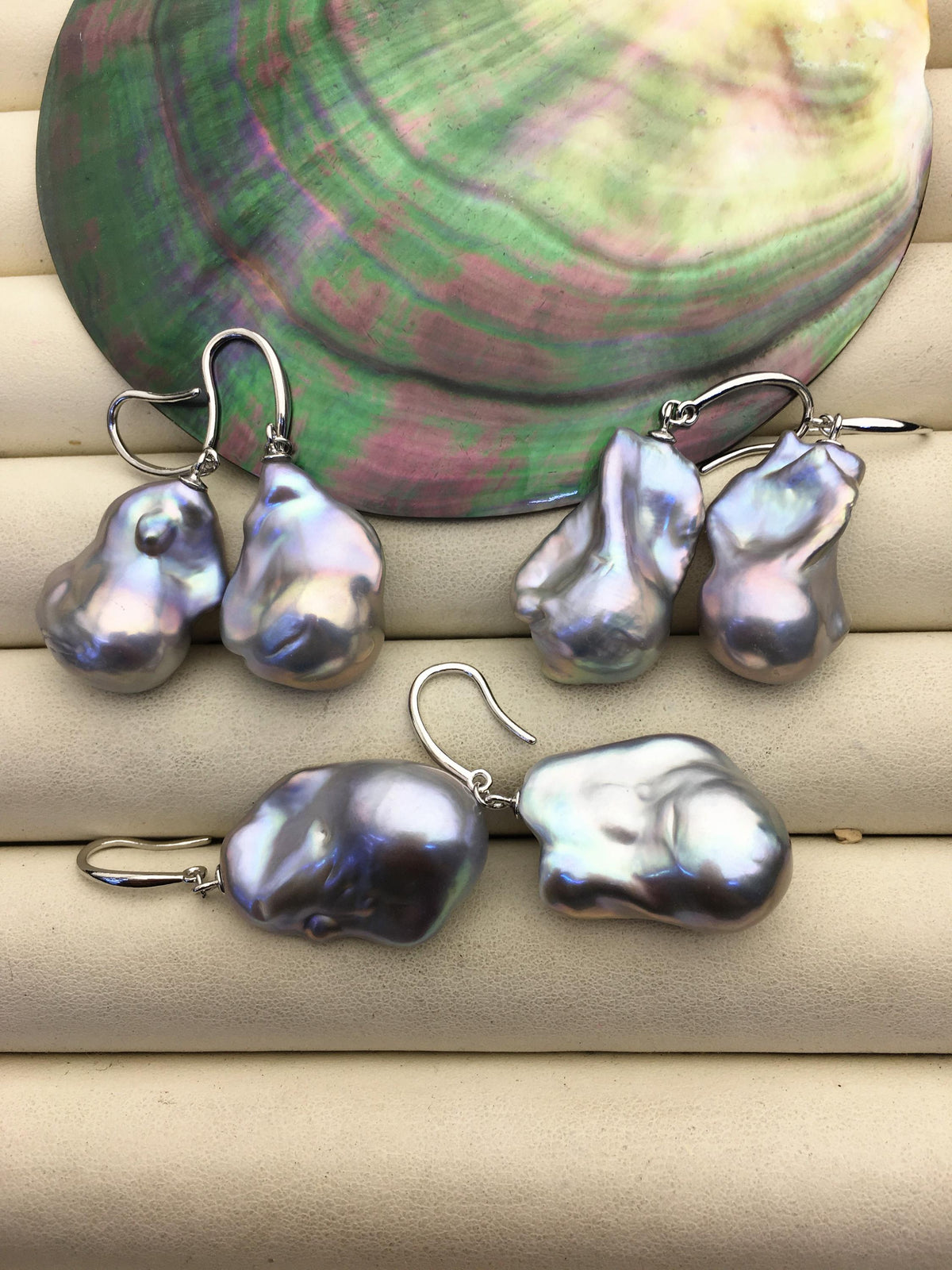 1 pair AAA 14-18mm gray flame ball pearl dangle earrings,earring with gray baroque Natural Pearl,SE3-031-27