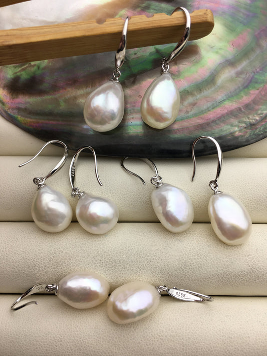 1 pair AAA 11mm White nugget pearl dangle earrings,S925 sterling silver,wedding pearl earrings,SE3-021