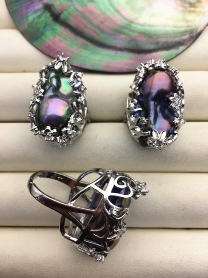AAA black Baroque Pearl rings,affordable engagement rings,pearl wedding rings,promise rings for her,R1-063