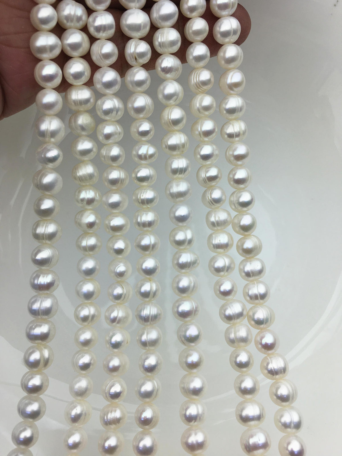 AA+ 6.5-7.5x8-8.5mm White Near round pearls, around 52 beads,potato shape pearl,Full Strand,Freshwater Pearl Near round Beads,CR7-2A-4