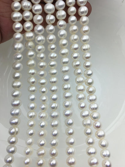 AA+ 6.5-7.5x8-8.5mm White Near round pearls, around 52 beads,potato shape pearl,Full Strand,Freshwater Pearl Near round Beads,CR7-2A-4