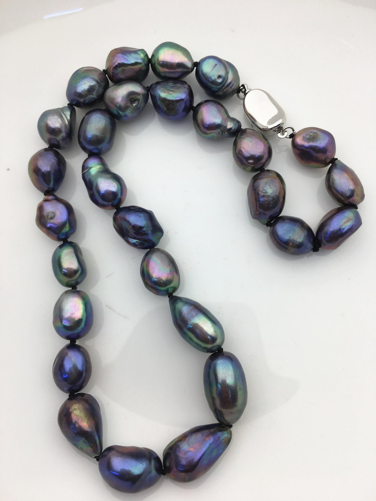 17.5'' AA+ 10.3-11.3mm deep green black nugget pearl Necklace,NPN1-T29