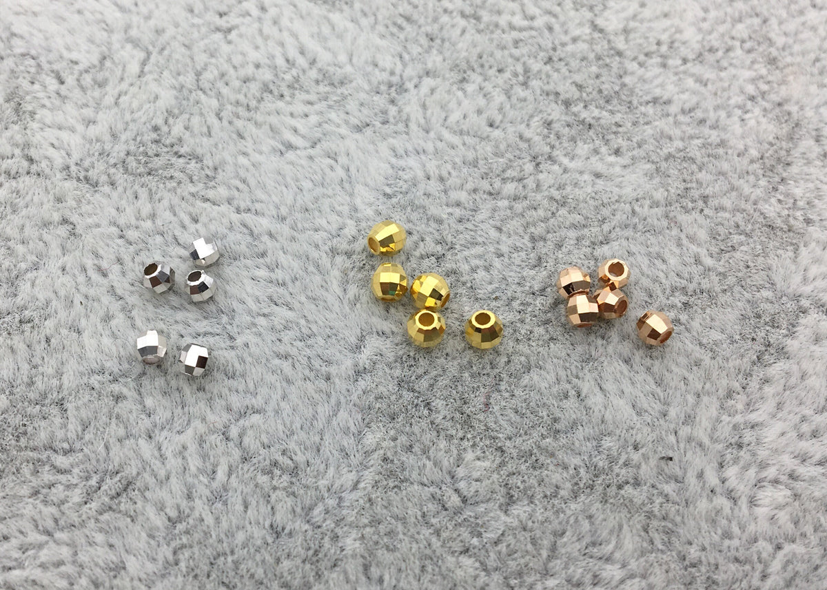 18k Real 2mm/2.3mm/2.8mm White/Yellow/Rose Gold Handmade Bali Style Faceted Round Beads, 18k Gold Beads. 18k Spacer Beads,ASG-PJ-002