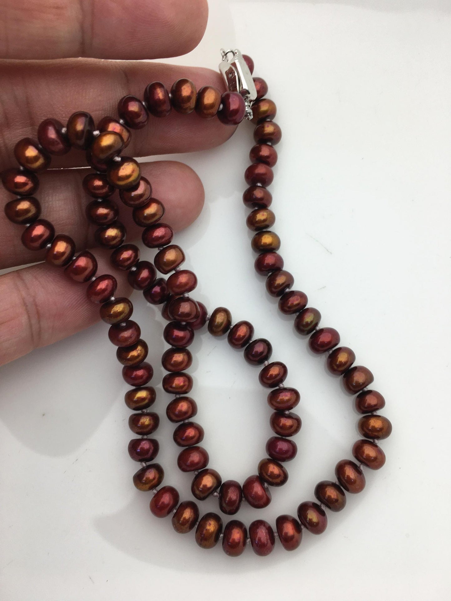 18.5'' 6-6.5mm red brown rainbow button round freshwater Pearl necklace,NPN1-T59