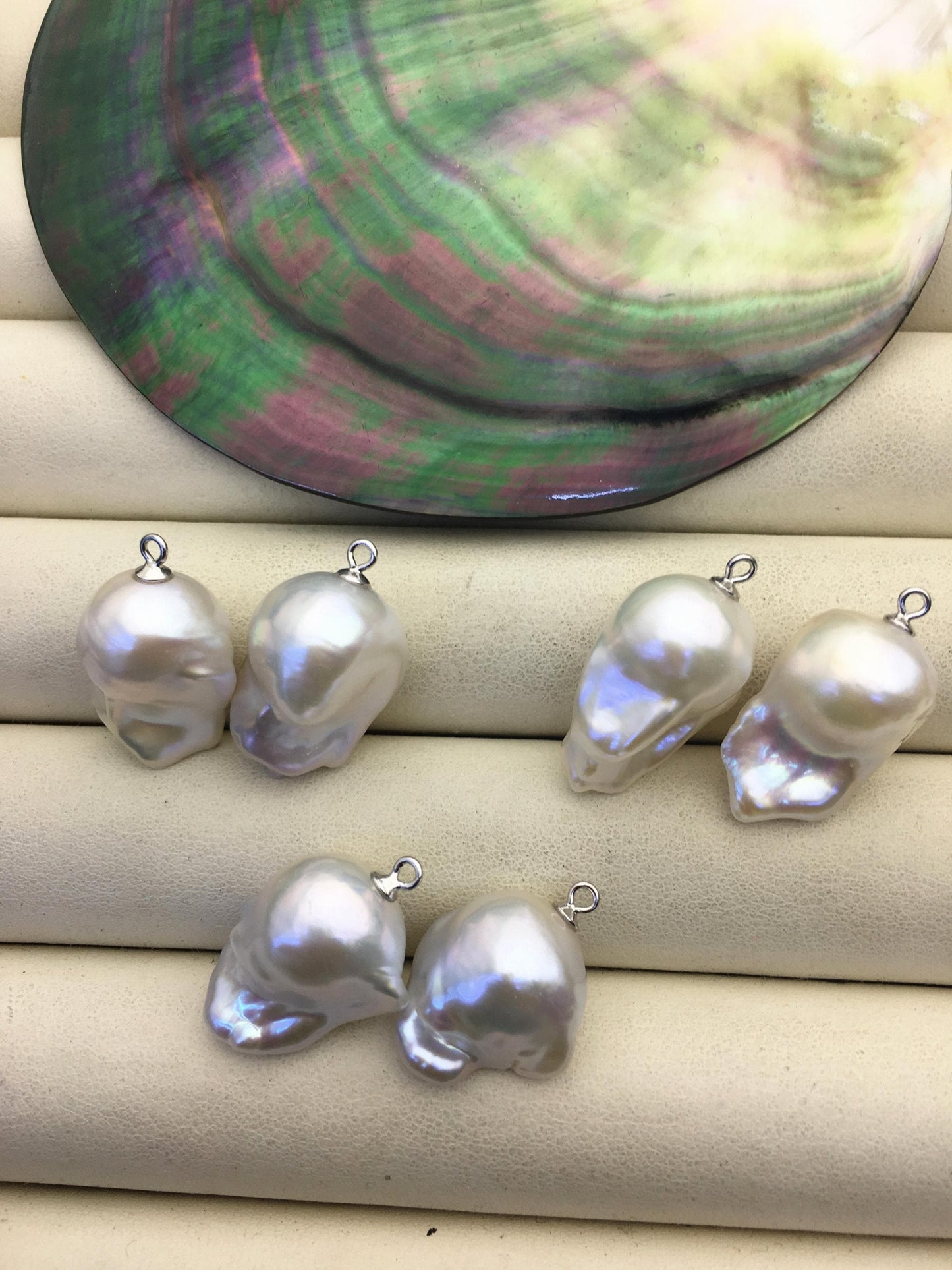 2 pairs AAA 12-17mm White Flameball Pearl Pairs - large Baroque freshwater pearl pairs,FL15-3A-11