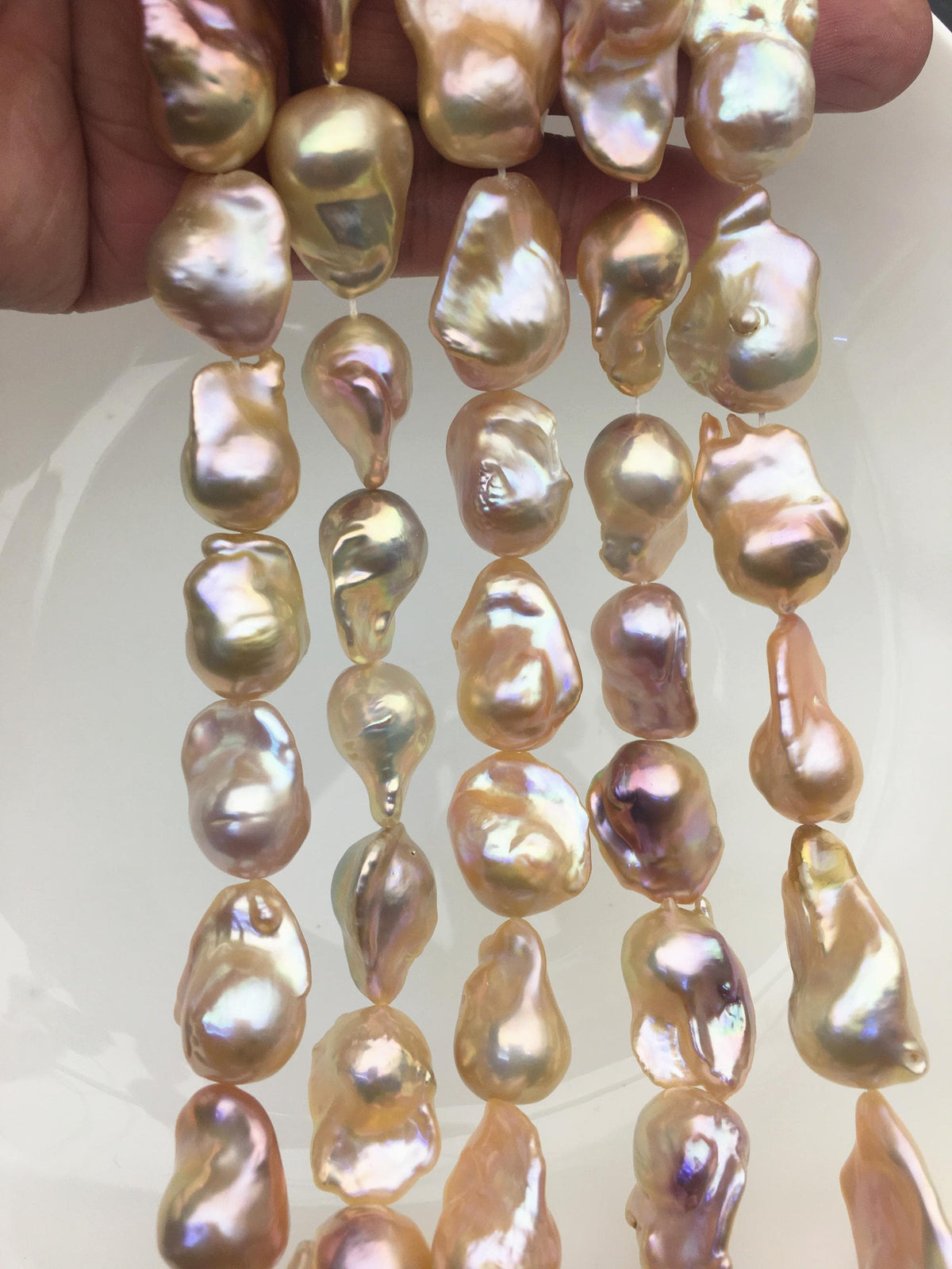 15.5'' AAA 13-16mm Natural Orange Rainbow flame ball pearl,FL15-3A-7-13
