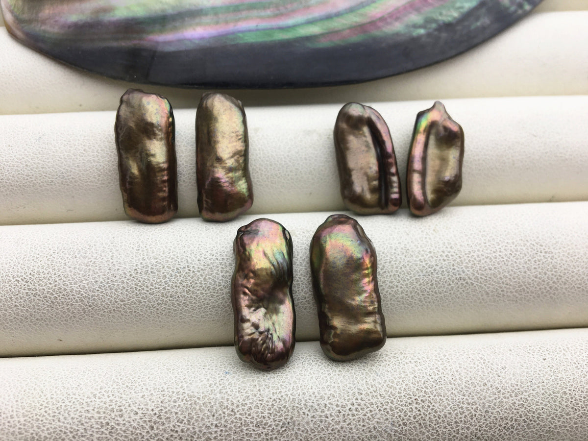 2 pairs AAA 8-10mm Brown Biwa keshi pearls Pair,for make dangle earrings,baroque pearl,loose pearl beads,very high luster,ZS-127-36-11