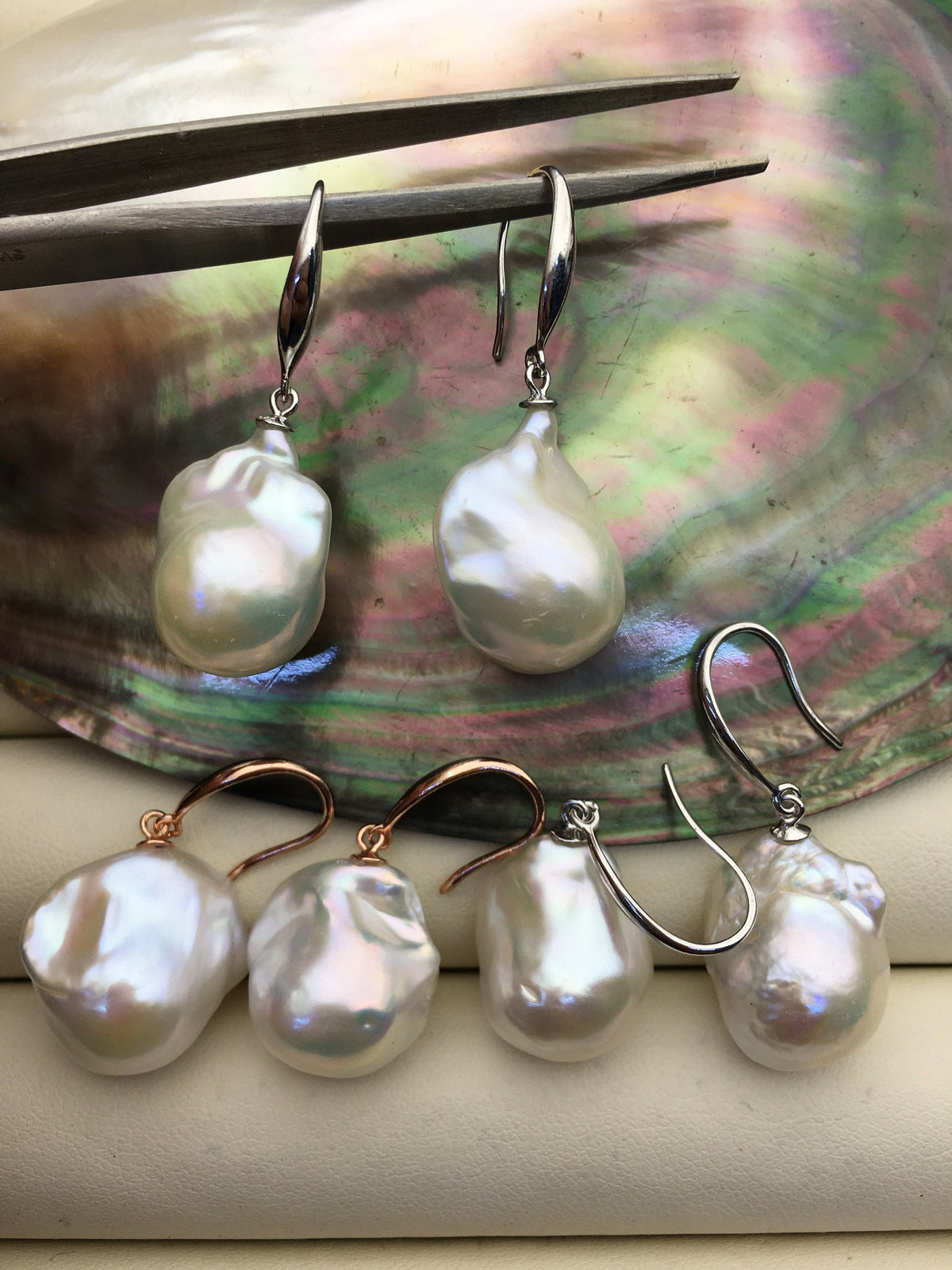 1 pair AAA 14-16mm white flame ball pearl dangle earrings,silver/rose sterling silver earrings,SE3-031-6
