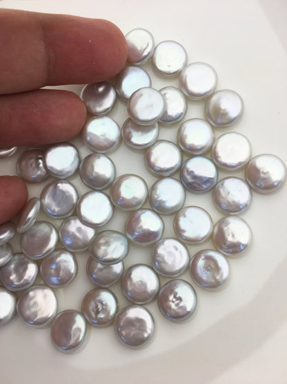 10pcs AAA+ 11-12mm white coin freshwater pearls, flat pearl bead strings,flat round pearls,no hole,COIN11-3A-2