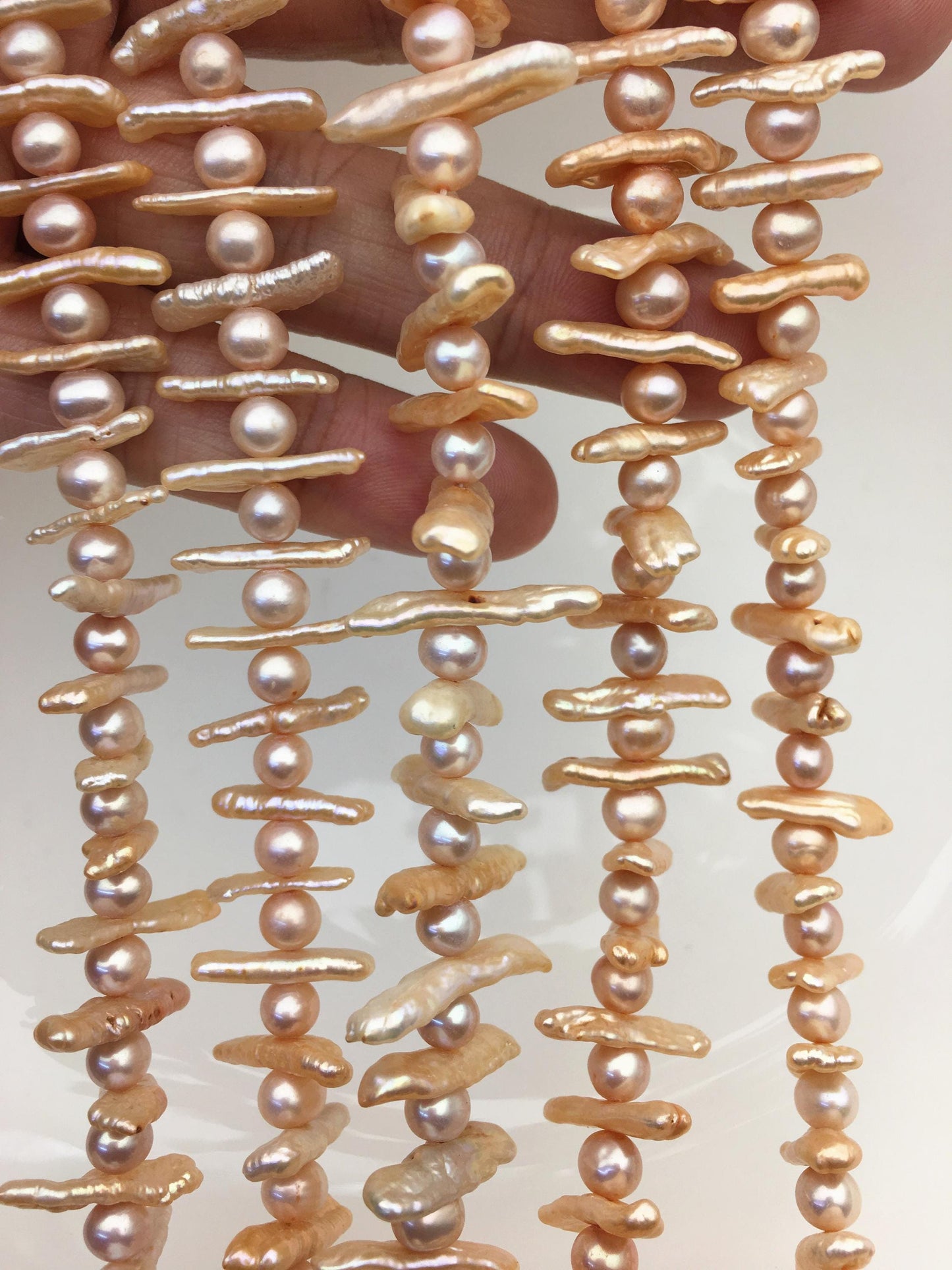 AA+ 6-8mm pink orange Biwa Pearl Necklace,ZS-128-3