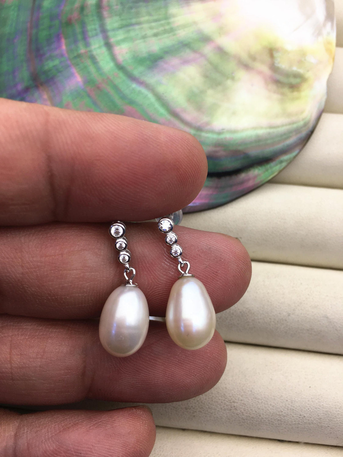 Simple AAA white rice pearl cz stud earrings,pearl for women for girl,SE3-107