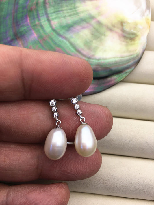Simple AAA white rice pearl cz stud earrings,pearl for women for girl,SE3-107