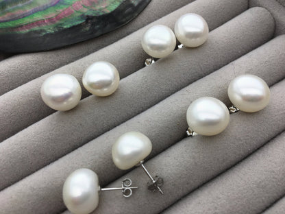 AAA 12-12.5mm big white nugget baroque Pearl Stud Earrings,freshwater pearl earrings,Wedding,classic pearl studs,SE1-069-9