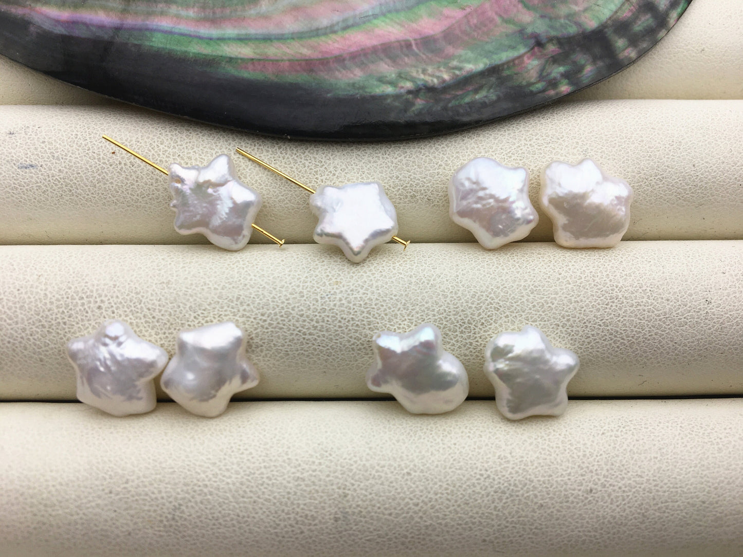 10 pairs AA 9-12mm White Five pointed star Shape Freshwater Pearl White loose Beads Piar,wholesale,ZS-103-37-11