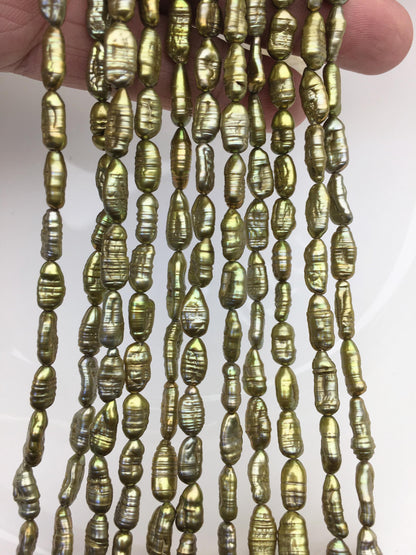 AA 5-6mm green toothpick Biwa Pearl Necklace,Genuine Fresh Water Pearl,Wedding Necklace,Mothers Day,ZS-80-10-17