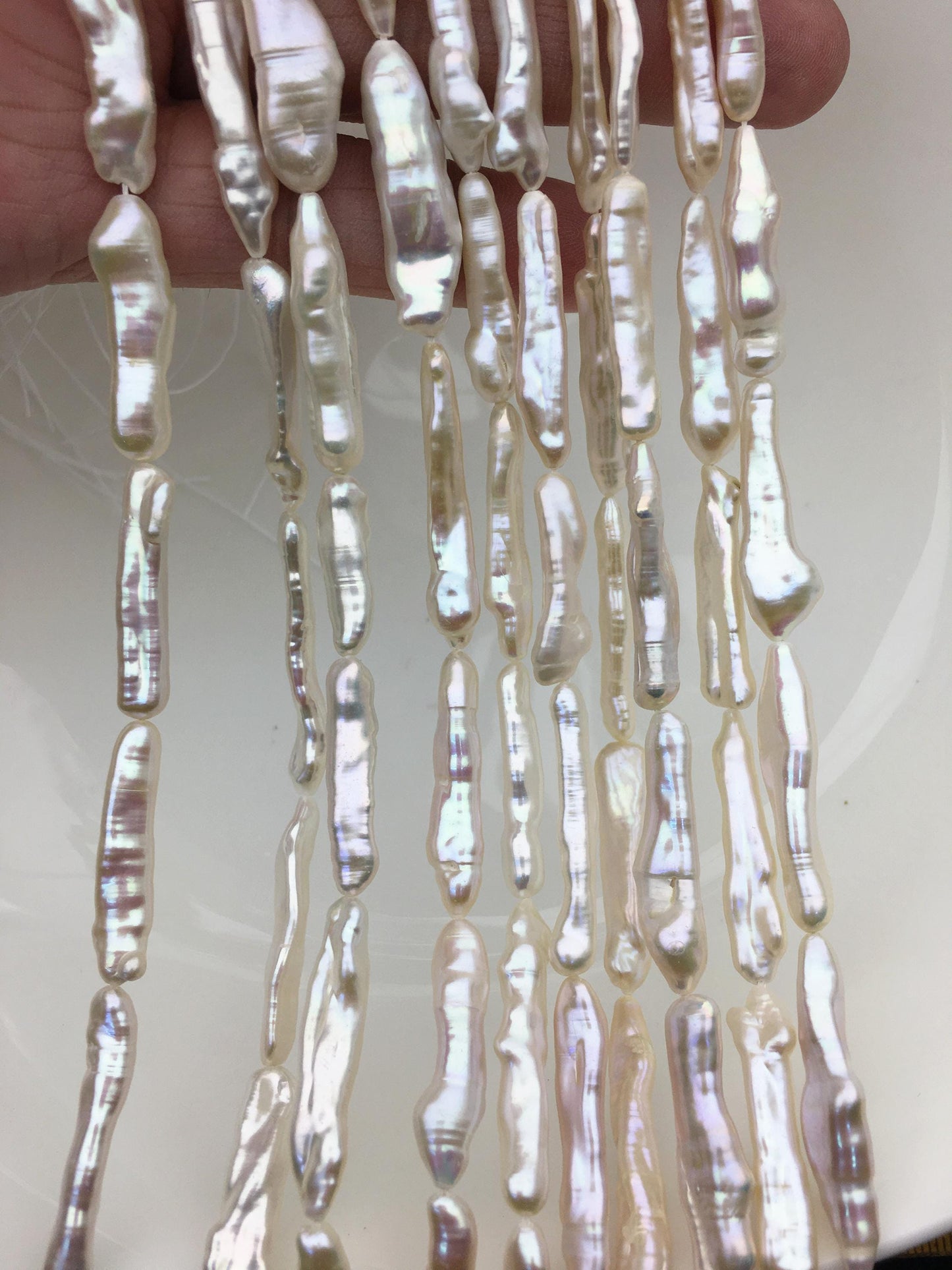 AA+ 4-7mm toothpick Biwa Pearl Necklace,white Pearl necklace,Genuine Fresh Water Pearl,Wedding Necklace,Mothers Day,ZS-80-11