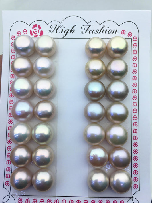 7 pairs AAA 12-12.5mm natural color big button round freshwater pearls pair,BTN12-T1