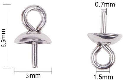 20pcs 3mmx6.5mm sterling silver Small Hole Cup Pearl Screw Eye Pin Bail Peg Pendants for Half Drilled Beads Jewelry Making,ASL-P-017