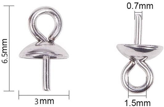 20pcs 3mmx6.5mm sterling silver Small Hole Cup Pearl Screw Eye Pin Bail Peg Pendants for Half Drilled Beads Jewelry Making,ASL-P-017