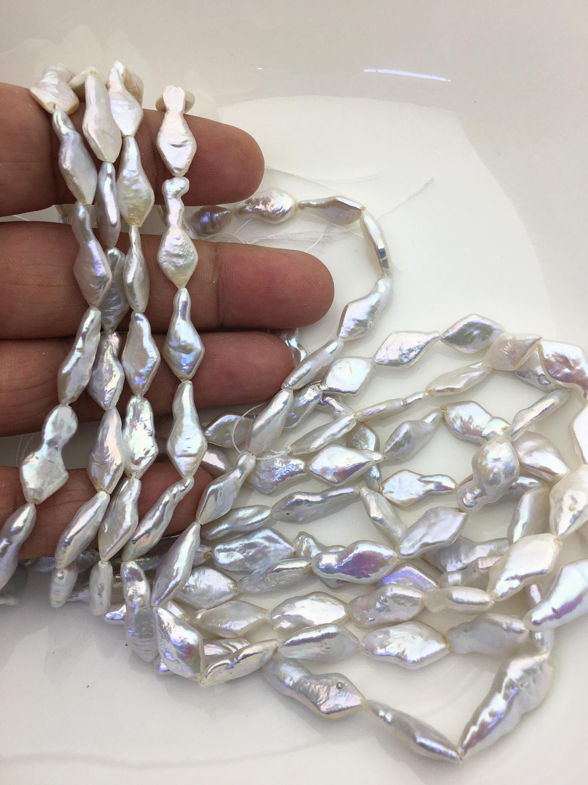 5 strands AAA 8-10mm White diamond Shape Freshwater Pearl,ZS-103-29