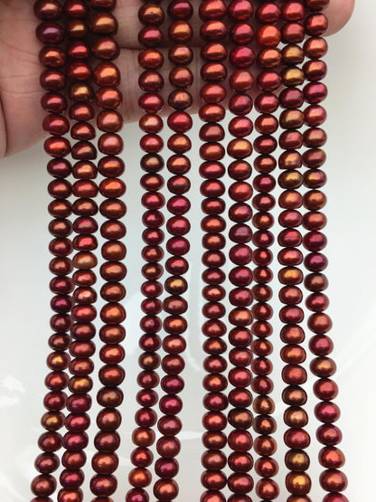 AAA 6-6.5mm brown button round freshwater pearls,full strand,loose button pearl,6mm Rondelle pearl Beads,SM6-T1