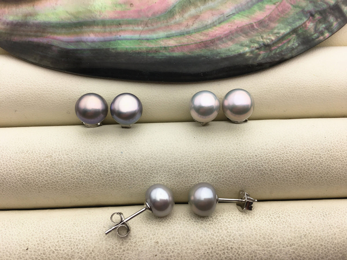 1 pair AAA 6-7mm Golden Gray Rainbow Natural Color Pearl earrings, Sterling Silver,Wedding,Happiness,bridal,birthday,SE1-019
