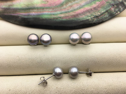 1 pair AAA 6-7mm Golden Gray Rainbow Natural Color Pearl earrings, Sterling Silver,Wedding,Happiness,bridal,birthday,SE1-019