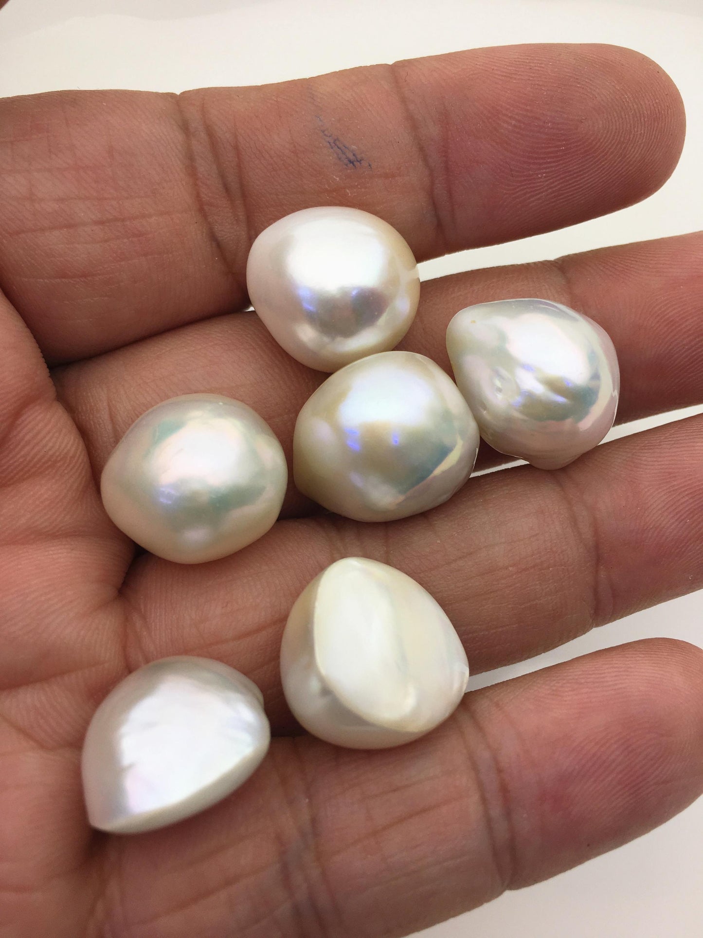 6pcs AAA 15-16mm white Baroque Mabe Freshwater Pearls,no hole,MB-T39