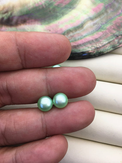 AAA 8-8.5mm Green Pearl earrings,Sterling Silver,Peacock Green Fresh Water Pearl Studs,Green pearl earring,SE1-T8