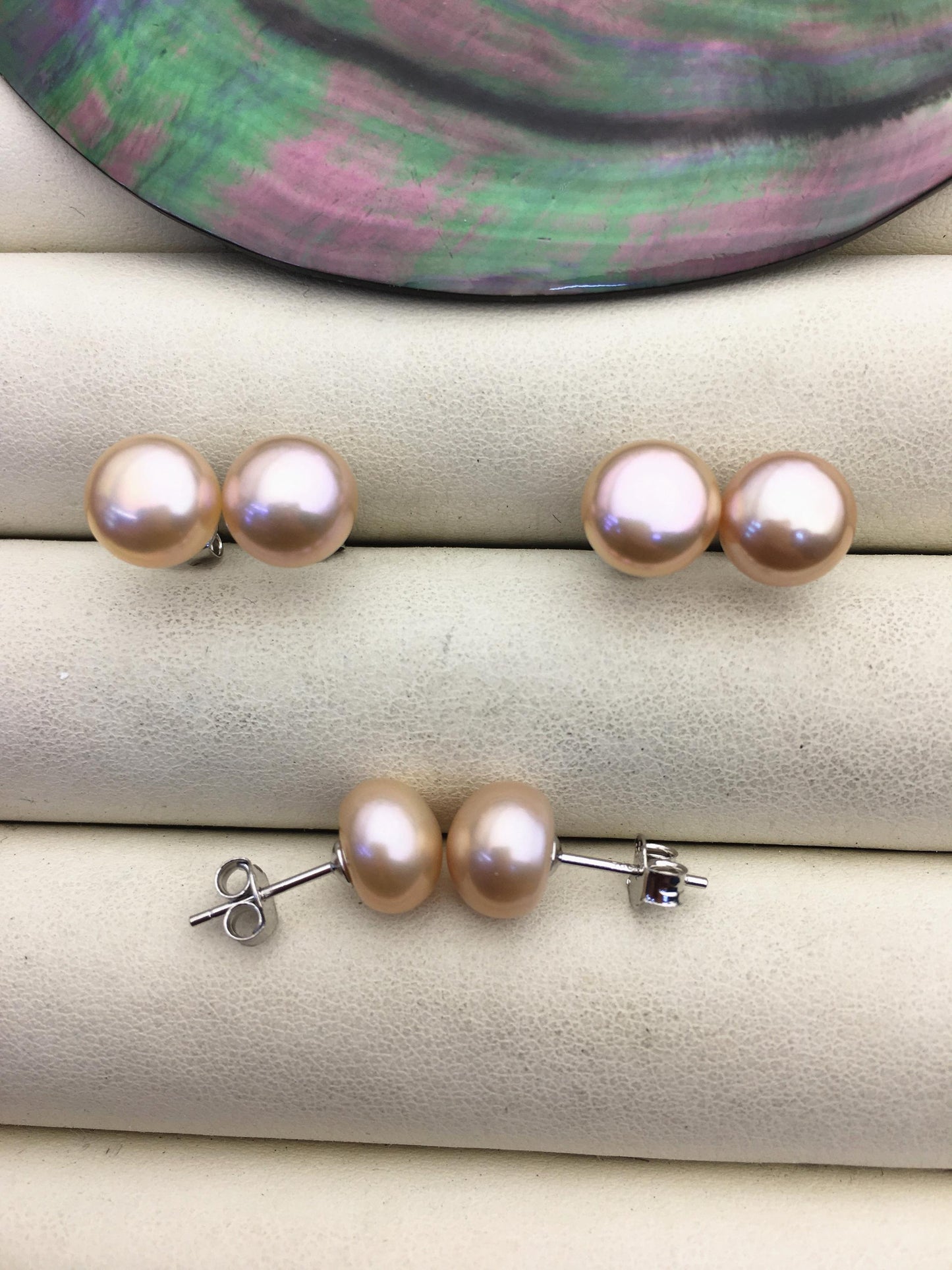 1 pair AAA 8.5-9mm Natural Rainbow Pearl Stud Earrings,pearl earrings,S925 Sterling Silver,Wedding,classic pearl studs,SE1-T21