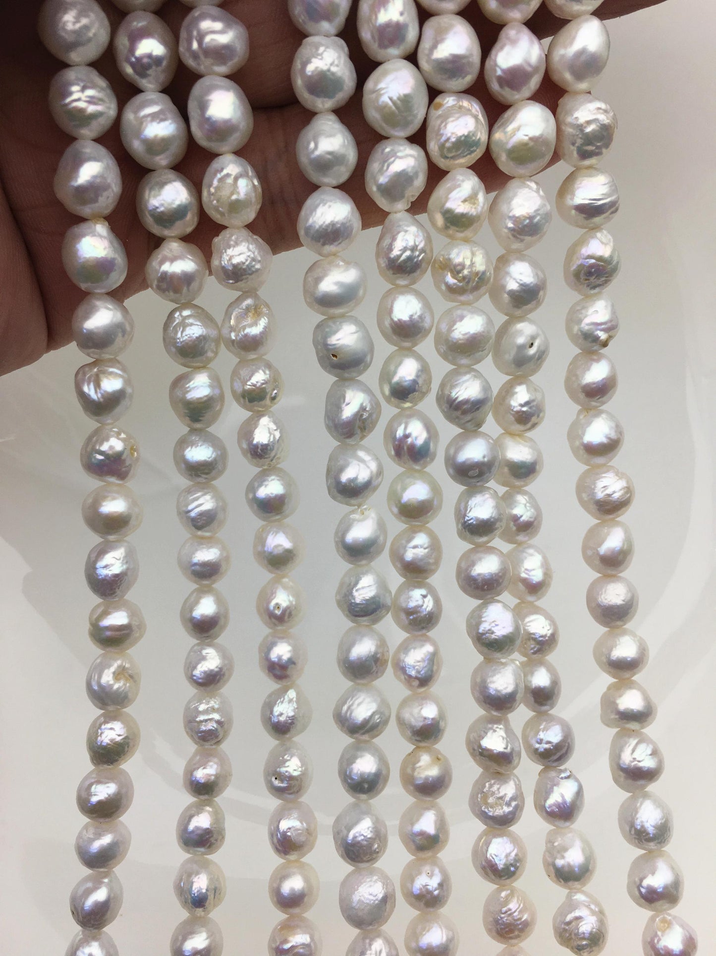 AA 7-8mm White Baroque near round pearls, potato shape pearl,Full Strand,Freshwater Pearl Near round Beads,CR7-T3