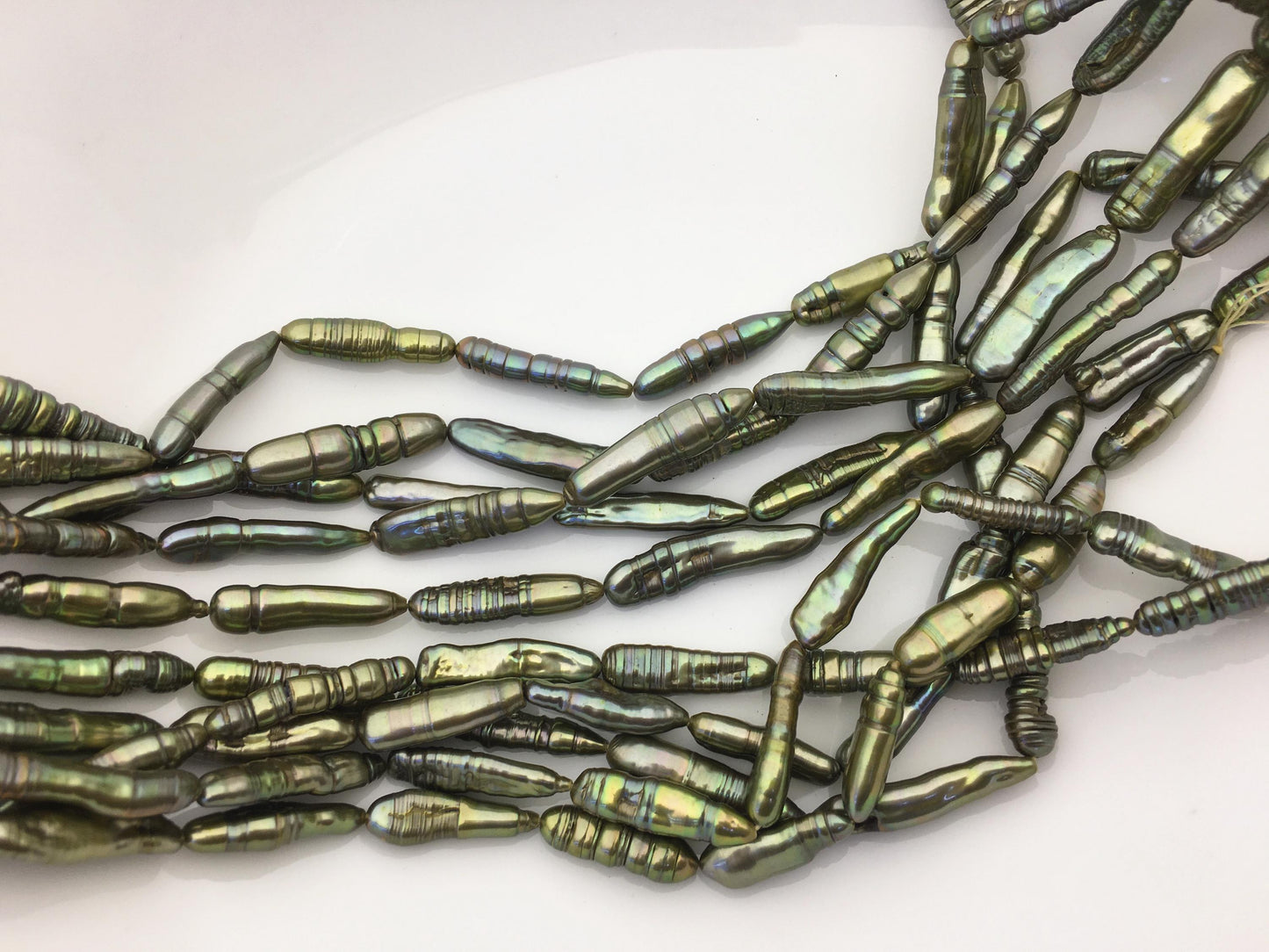 AA+ 6-7mm green toothpick Biwa Pearl Necklace,Genuine Fresh Water Pearl,Wedding Necklace,Mothers Day,ZS-80-10-15