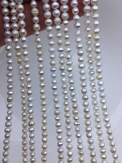 AA 4-4.5mm white thick skin near round potato freshwater pearls,white round pearl,full strand,round pearl strands,pearl wholesale,RP4-T2