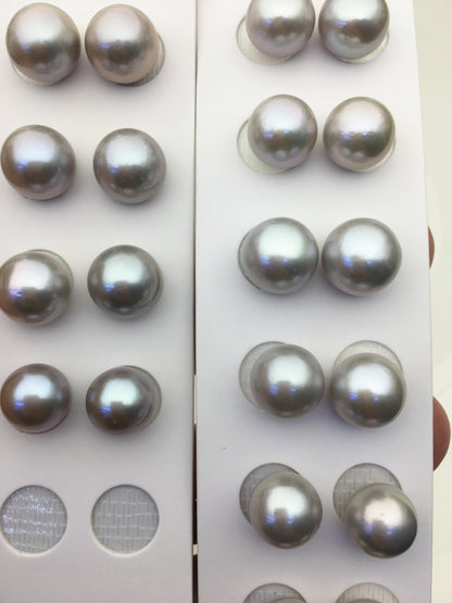 2 pairs AAA 10-11mm gray round freshwater pearls pair,half hole,RP10-3A-3