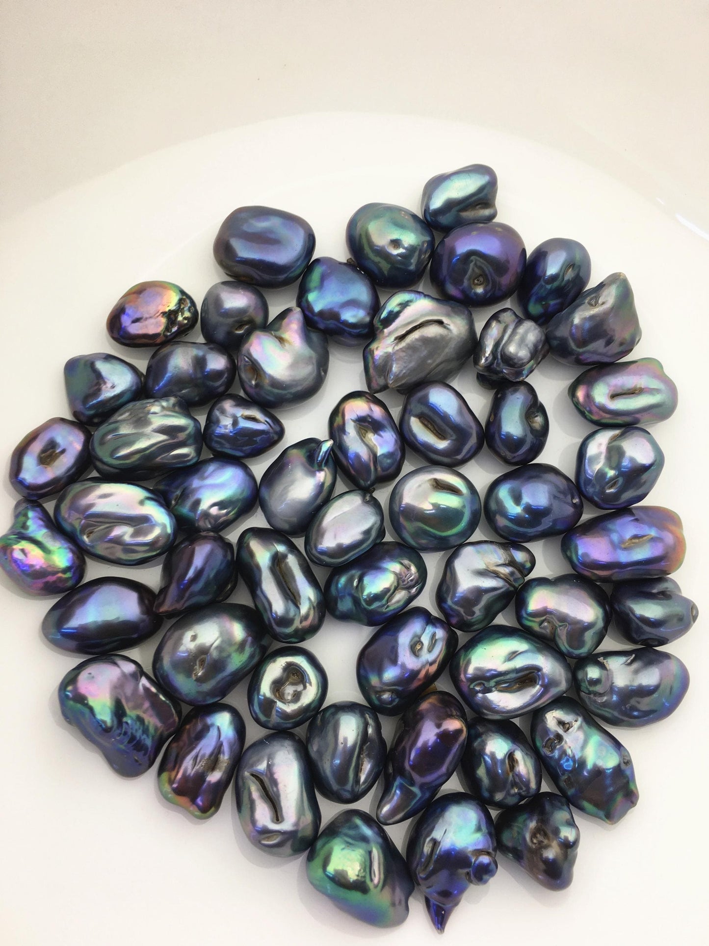 52pcs AA 10-14mm black blue green baroque freshwater pearls, no hole,ZS-T42