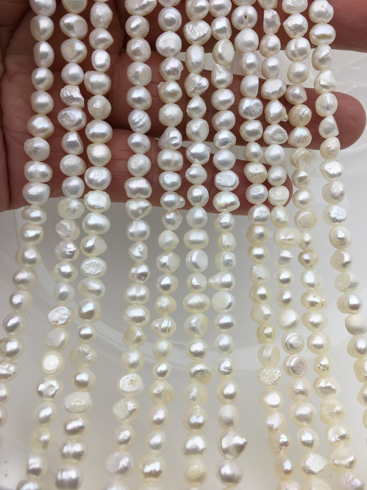 2 strands A+ 5-6mm white nugget freshwater pearls,irregular nugget freshwater pearl strand,cheap price,pearl factory china,LM5-2A-4