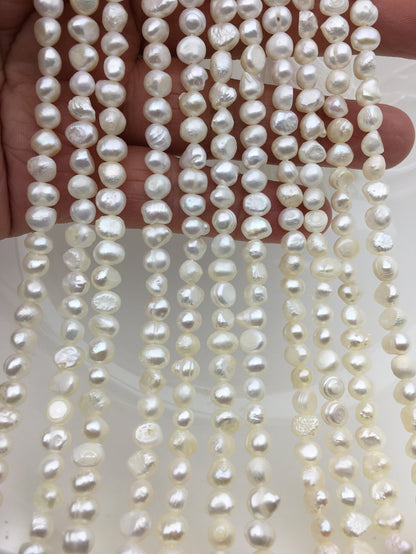 2 strands A+ 5-6mm white nugget freshwater pearls,irregular nugget freshwater pearl strand,cheap price,pearl factory china,LM5-2A-4