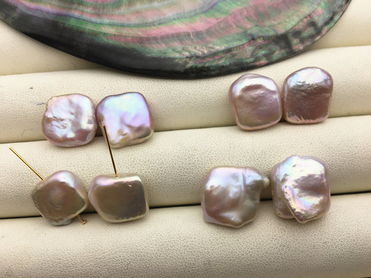 2 pairs AA+ 12-14mm Purple Square Shape Freshwater Pearl White loose Beads Piar,wholesale,ZS-103-37-41
