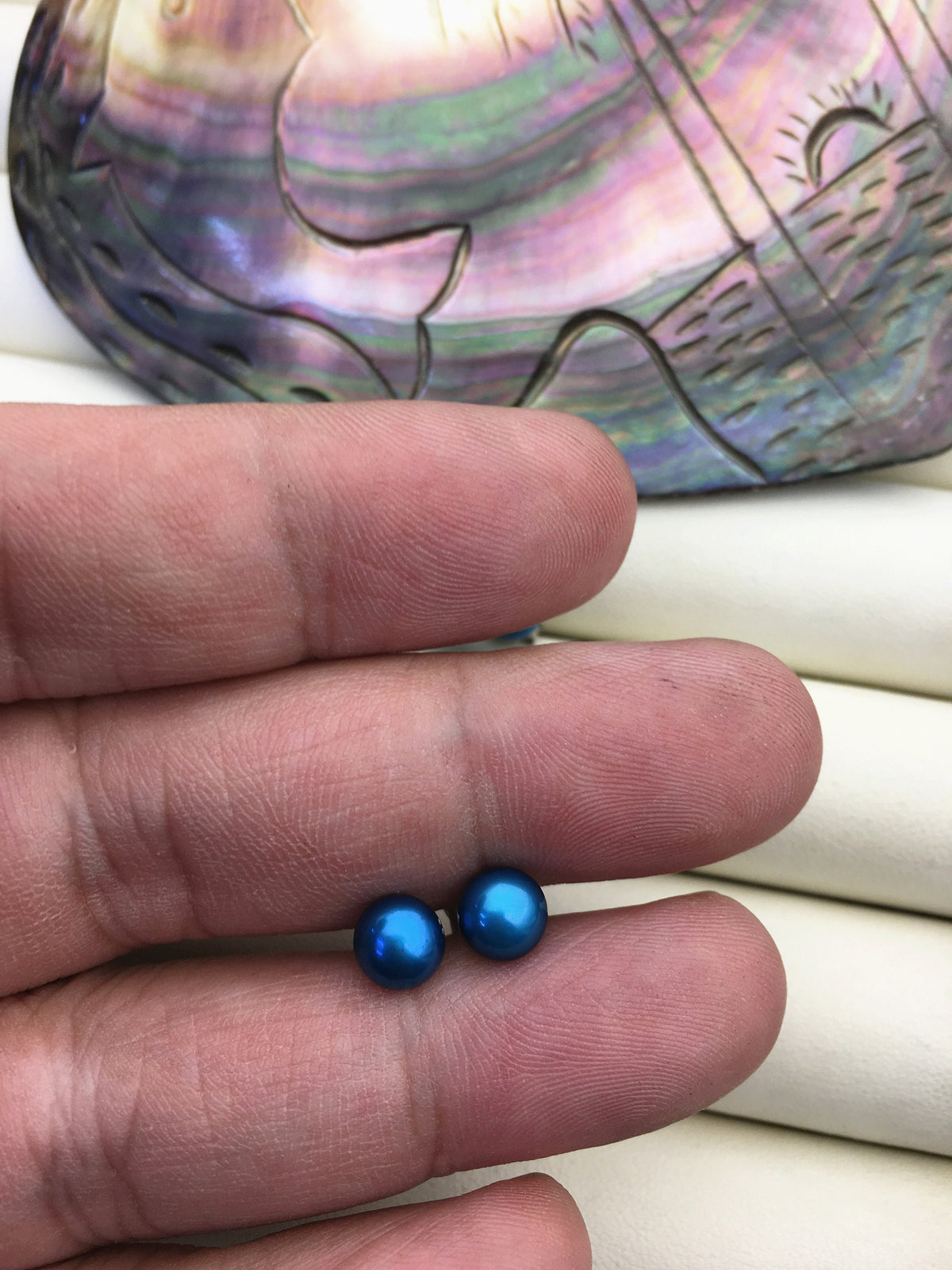 1 pair AAA 6-7mm blue pearl stud earrings,Sterling Silver,SE1-T37