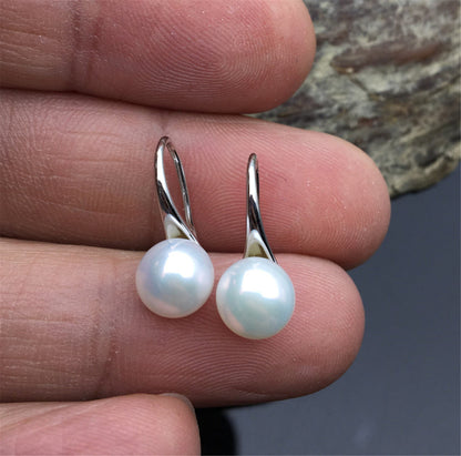 High-heeled pearl dangle earrings,8-8.5mm pearl,S925 Sterling Sliver pearl earrings,AAA button round pearl earrings for women,SE3-088