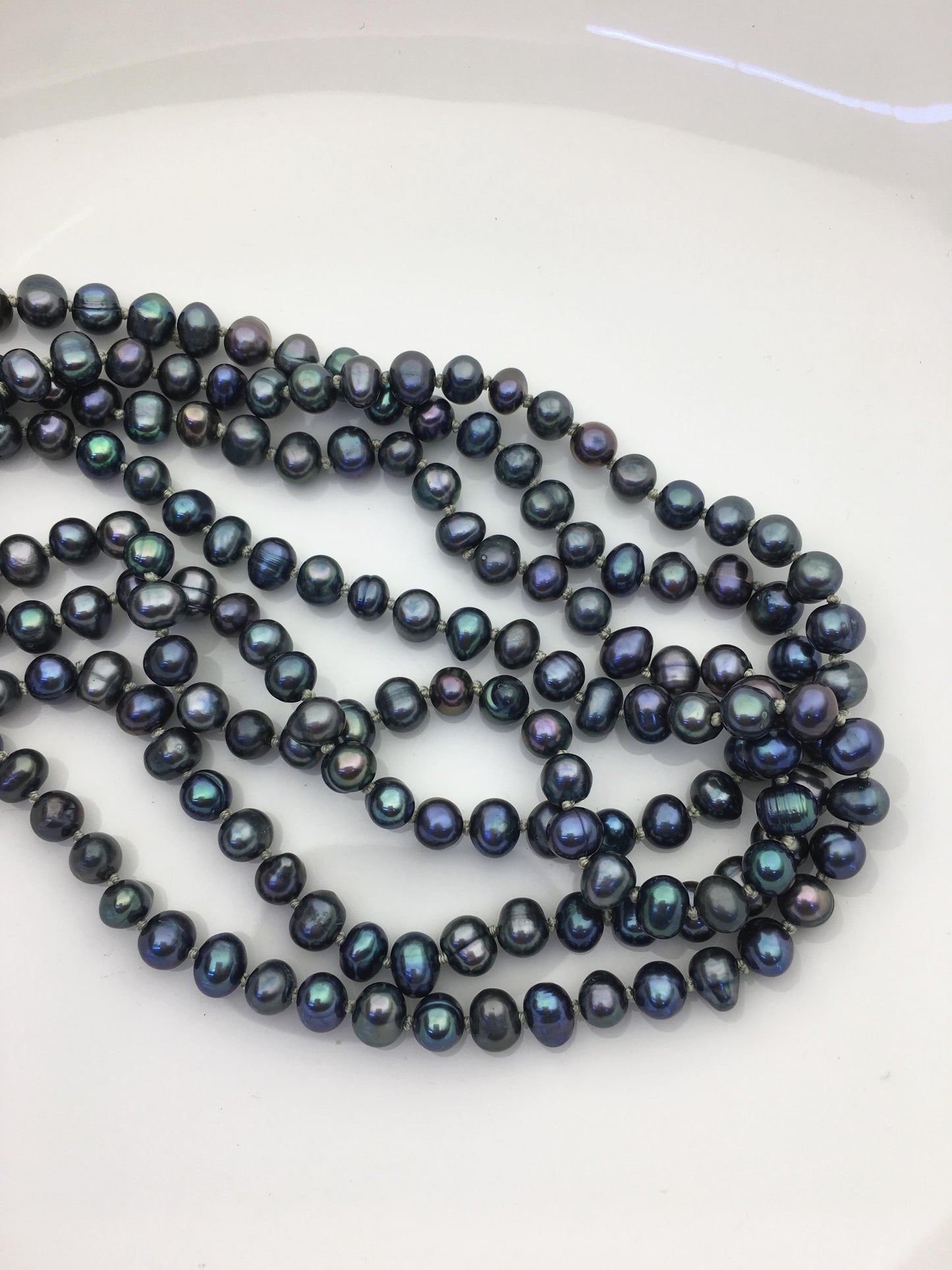 47'' AA+ 5-6mm Black Green potato Freshwater pearl Necklace,NPN1-T7